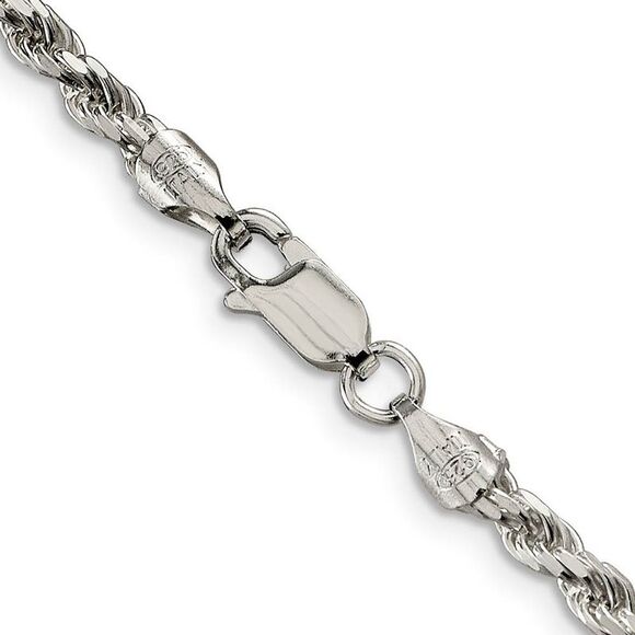 3mm Sterling Silver Diamond Cut Solid Rope Chain Necklace, 42 Inch